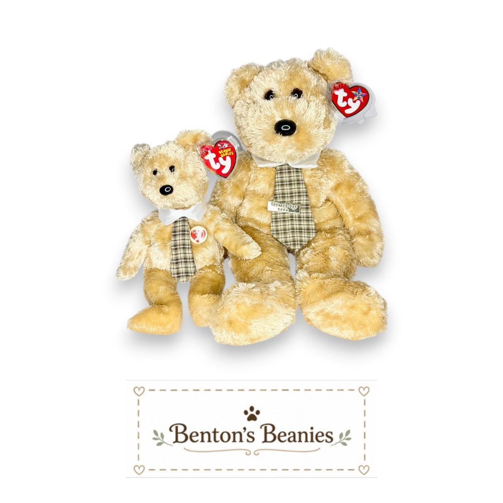 Dad-e the Bear Beanie Baby & Beanie Buddy | Classic Dad | Mint Heart Tags