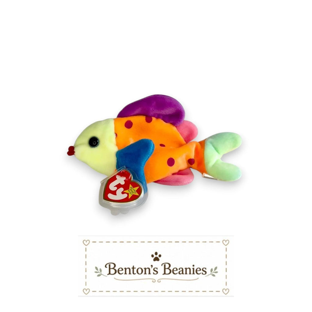 Lips the Fish Ty Beanie Baby | Neon Reef Drifter | Mint Heart Tag