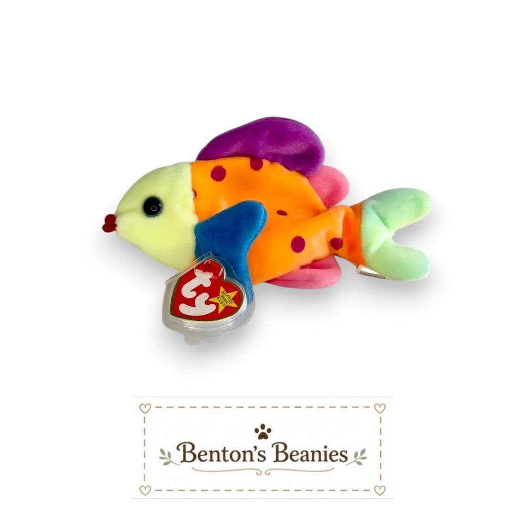 Lips the Fish Ty Beanie Baby | Neon Reef Drifter | Mint Heart Tag