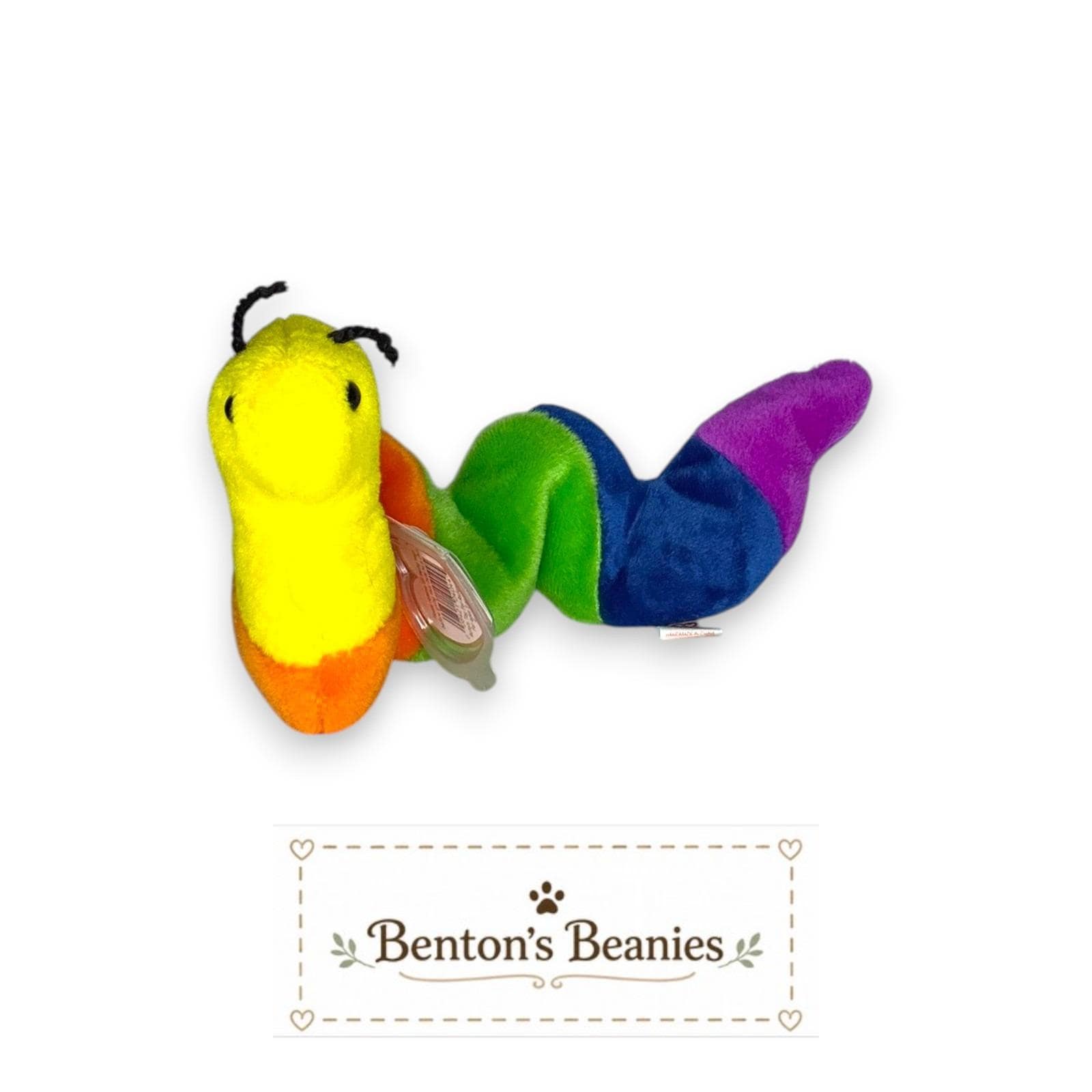 Inch the Worm Ty Beanie Baby | Rainbow Wiggles | Mint Heart Tag