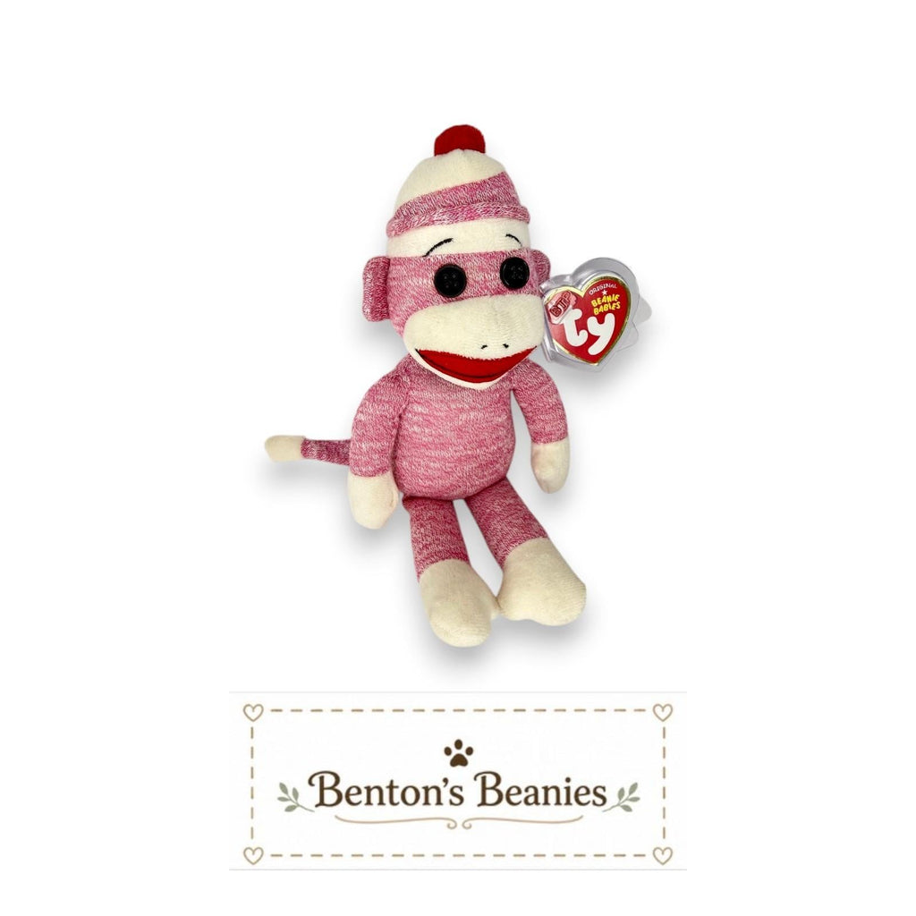 Socks the Sock Monkey Ty Beanie Baby | Classic Sock Pal | Mint Heart Tag
