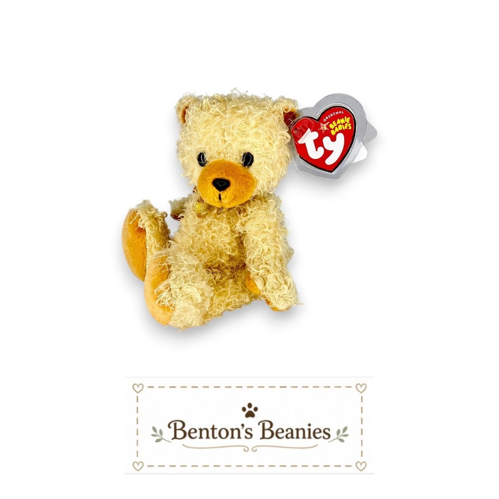 Curls the Bear Ty Beanie Baby | Shaggy Teddy Charm | Mint Heart Tag