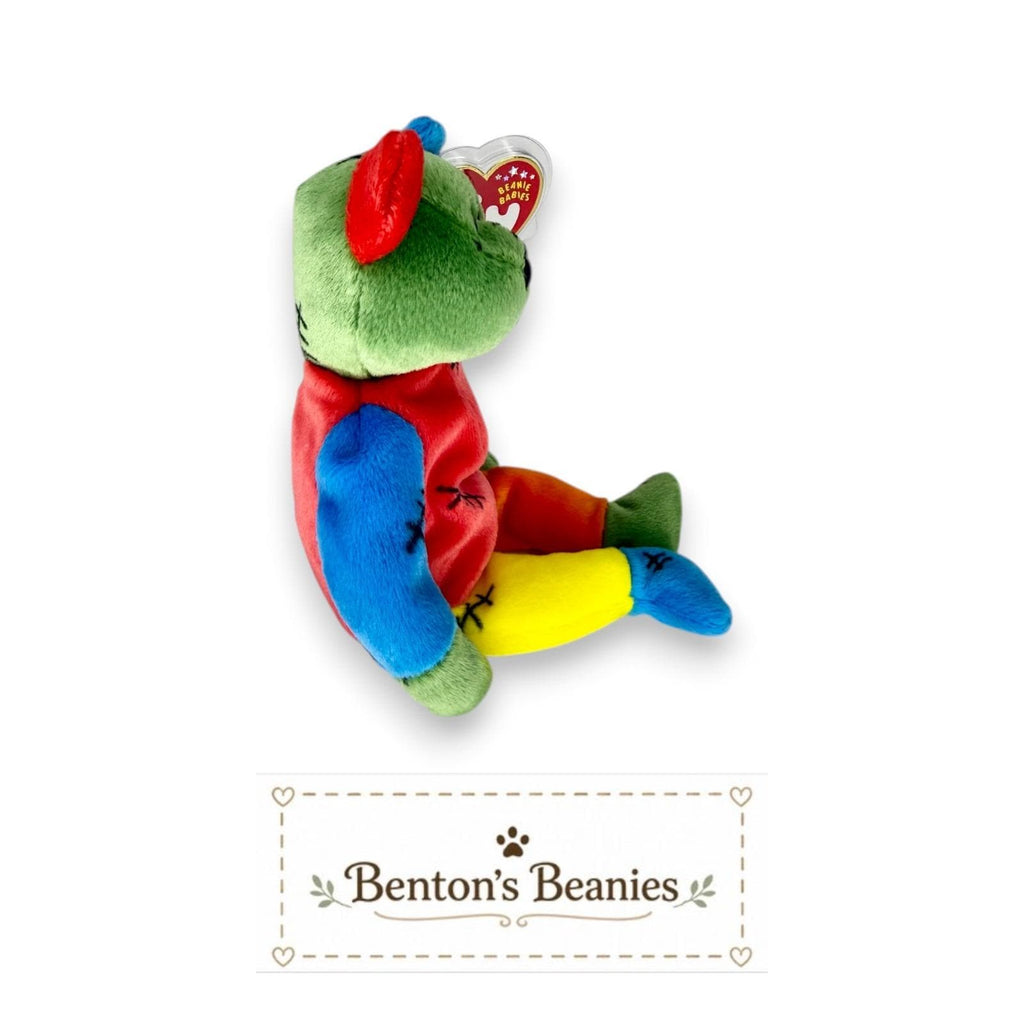 FrankenTeddy the Bear Ty Beanie Baby | Blue/Green Feet | Mint Heart Tag