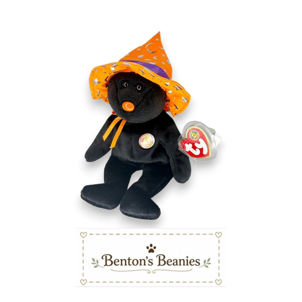 Pocus the Bear Ty Beanie Baby | Neon Halloween Witch | Mint Heart Tag