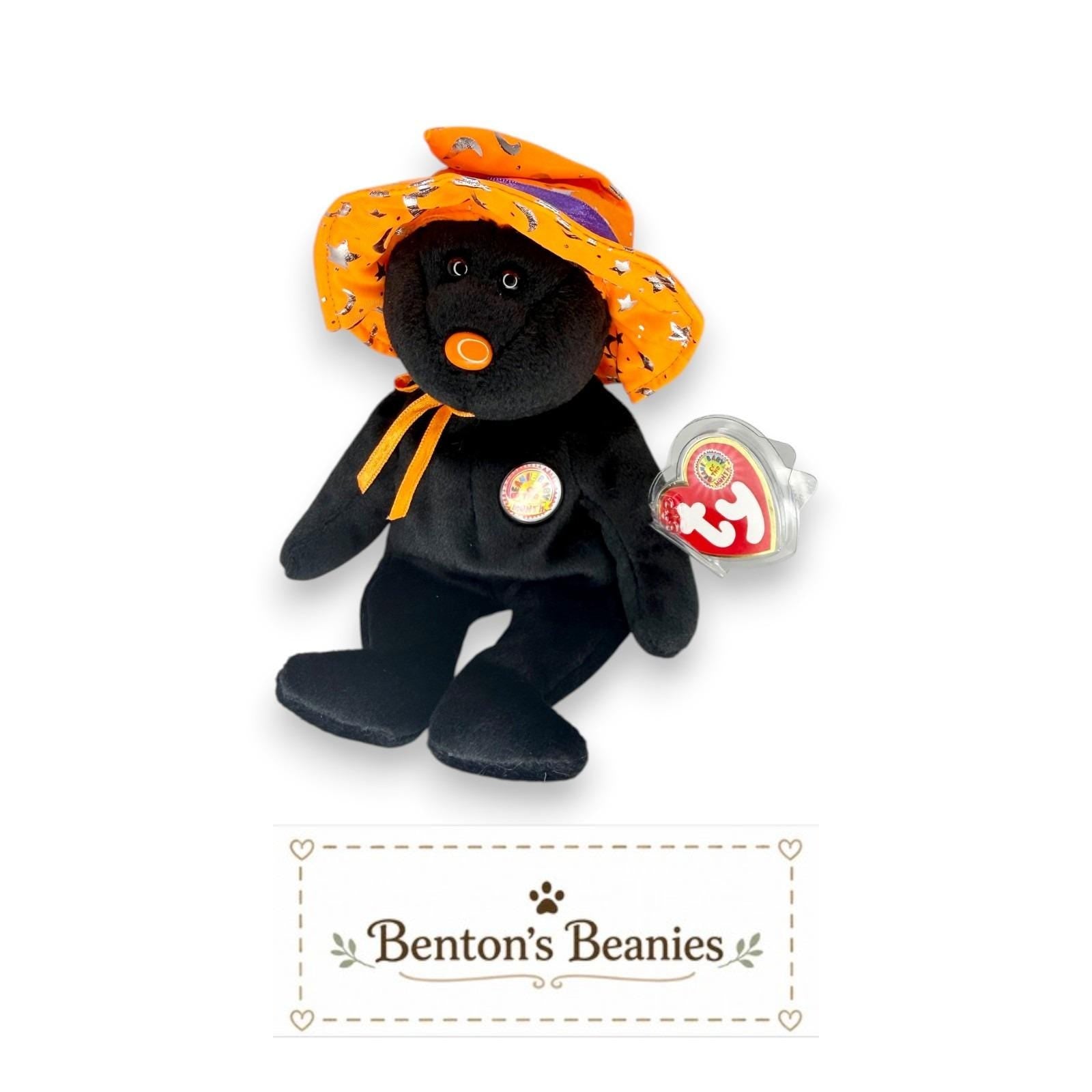 Pocus the Bear Ty Beanie Baby | Neon Halloween Witch | Mint Heart Tag