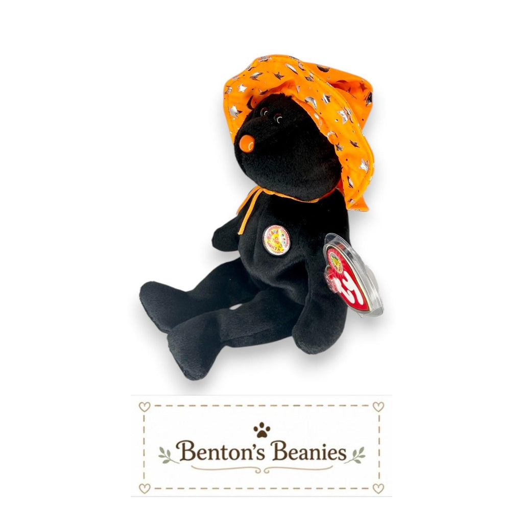 Pocus the Bear Ty Beanie Baby | Neon Halloween Witch | Mint Heart Tag