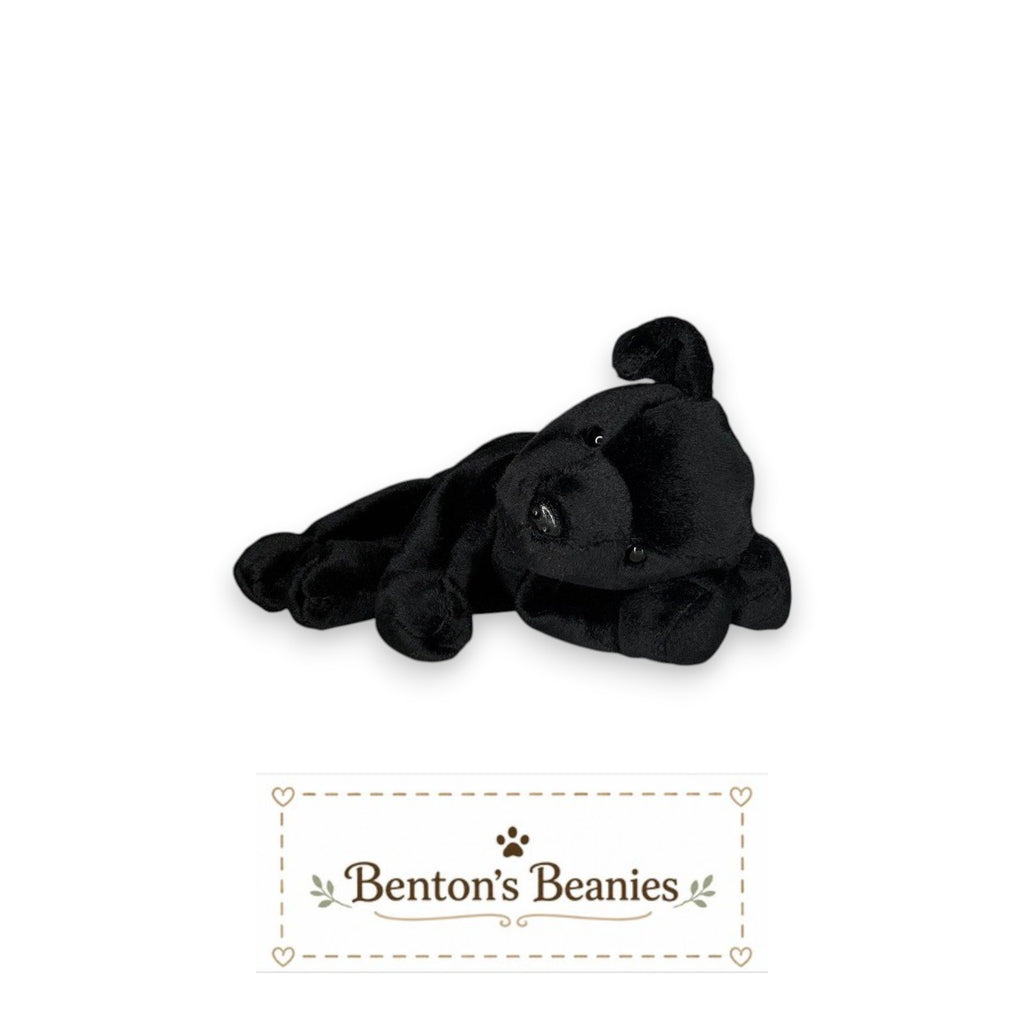 The Beanie Center Luke the Black Lab Dog Beanie Baby plush toy with checkered ribbon collar.