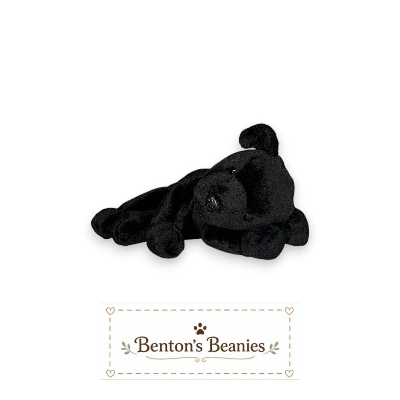 The Beanie Center Luke the Black Lab Dog Beanie Baby plush toy with checkered ribbon collar.